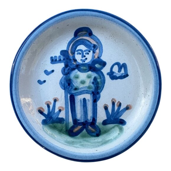 MA Hadley Pottery Trinket Dish Coaster Set Farmer & Wife Boy/Girl Vtg 4" Hand-Pa - Picture 3 of 7